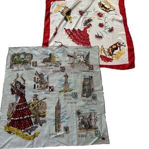 Vintage Souvenir Scarves Scarf Set of 2 Spain Bull Fighter Barcelona 50's Retro